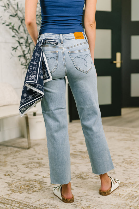 Judy Blue • Dawn • Mid Rise Ankle Straight w Bandana Loop