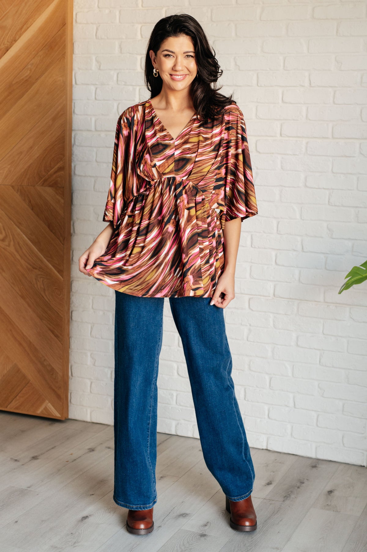 Dear Scarlett • Dearest Dreamer • Peplum Top in Abstract Mocha