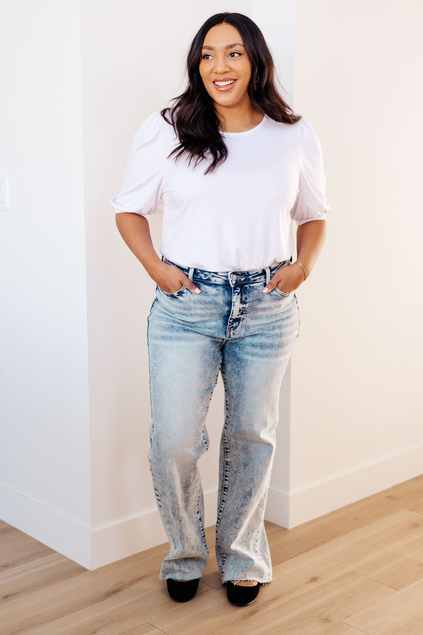 Judy Blue • Dory High Waist Mineral Wash Raw Hem Wide Leg Jeans