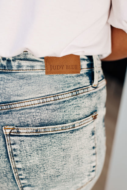 Judy Blue • Dory High Waist Mineral Wash Raw Hem Wide Leg Jeans