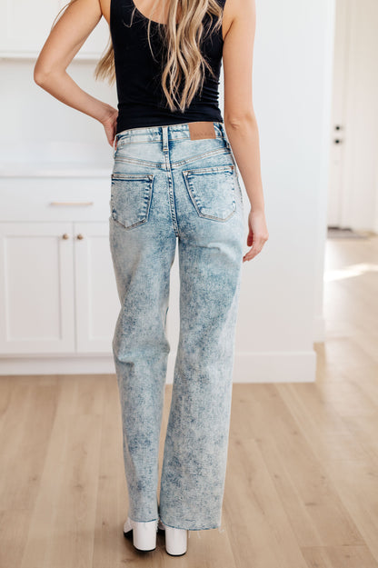 Judy Blue • Dory High Waist Mineral Wash Raw Hem Wide Leg Jeans