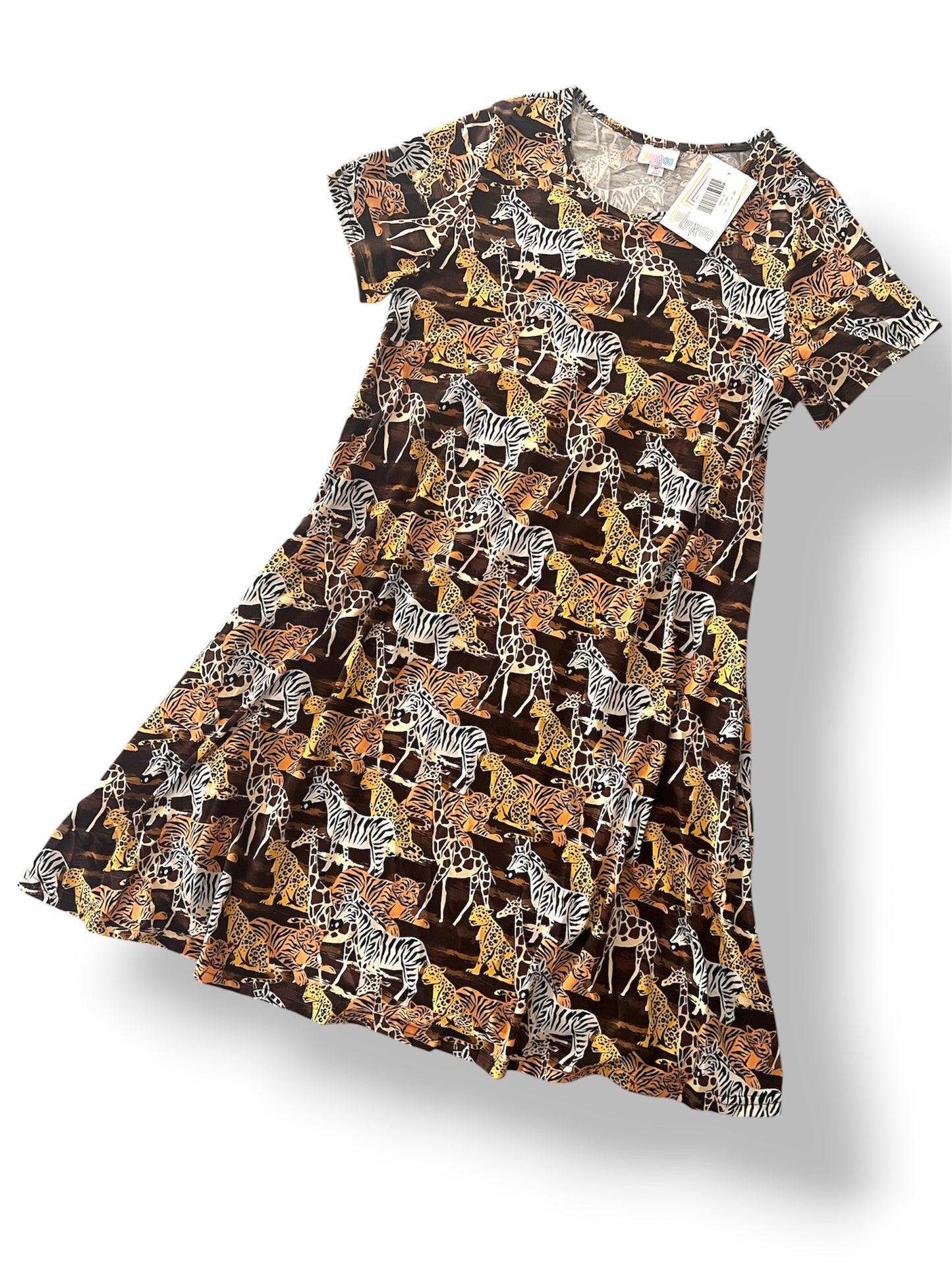 LuLaRoe Jessie Swing Dress • Rare Vintage Animal Mosaic Print • Side Seam Pockets