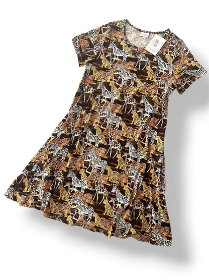 LuLaRoe Jessie Swing Dress • Rare Vintage Animal Mosaic Print • Side Seam Pockets