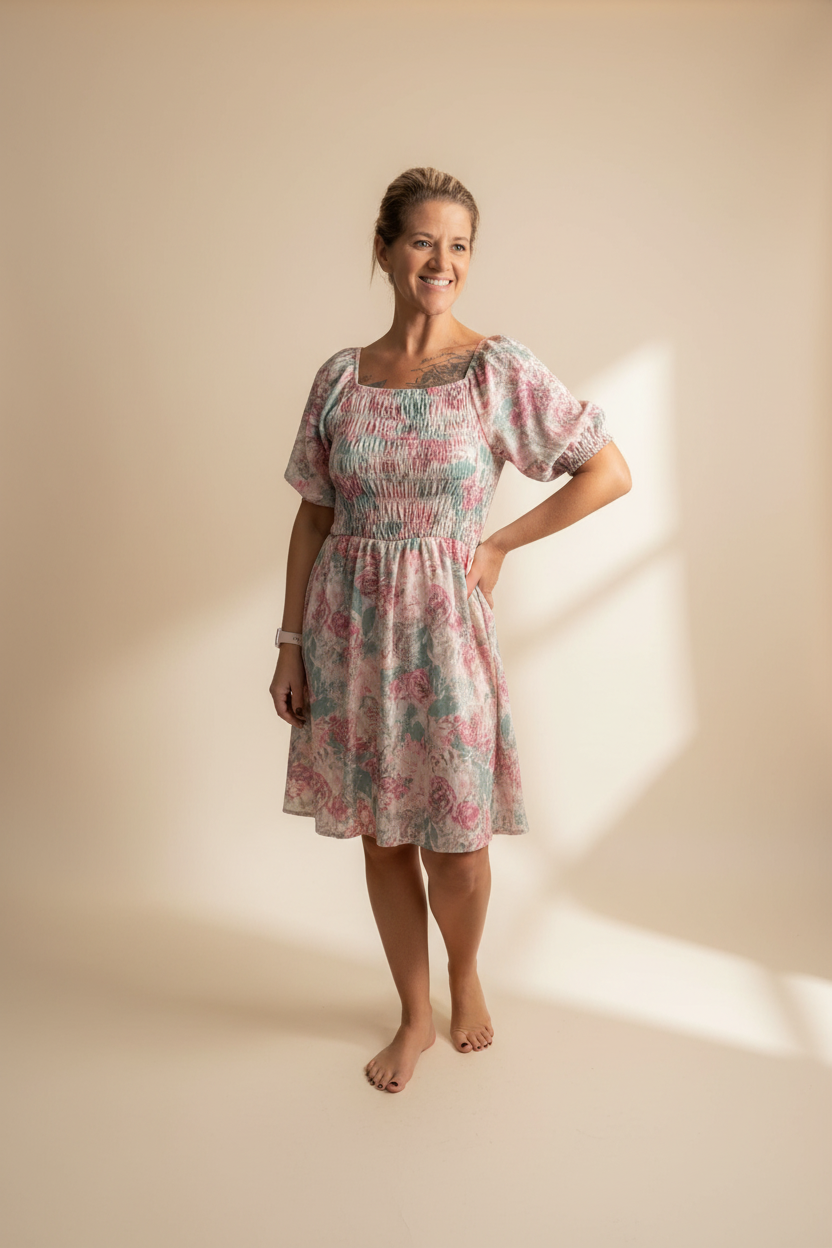 LuLaRoe Alina Babydoll Nap Dress • Smocked Bodice • Bubble Sleeves