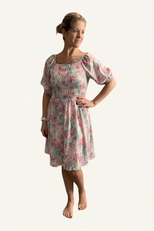 LuLaRoe Alina Babydoll Nap Dress • Smocked Bodice • Bubble Sleeves