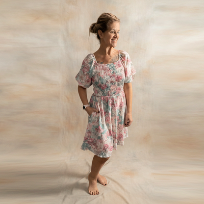 LuLaRoe Alina Babydoll Nap Dress • Smocked Bodice • Bubble Sleeves