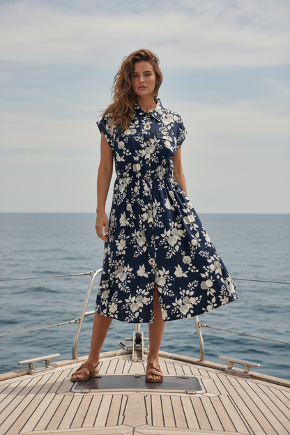 Stacie Shirt Dress - Blue White Grey Floral