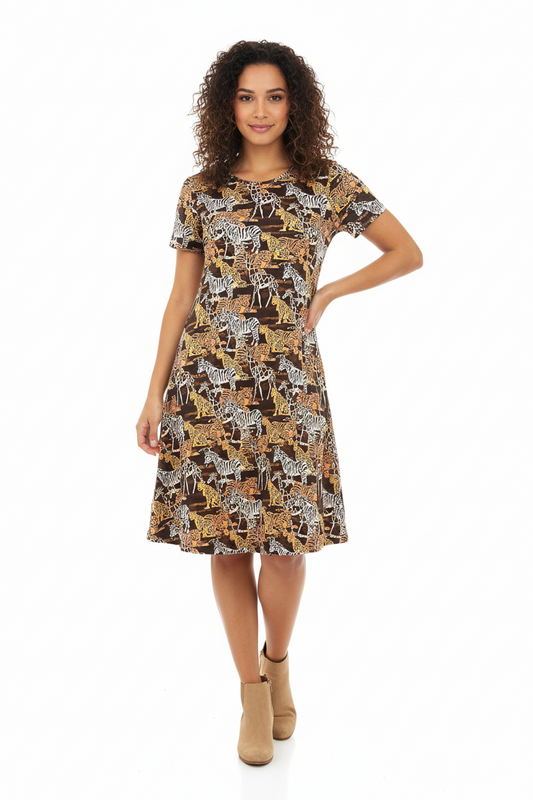 LuLaRoe Jessie Swing Dress • Rare Vintage Animal Mosaic Print • Side Seam Pockets