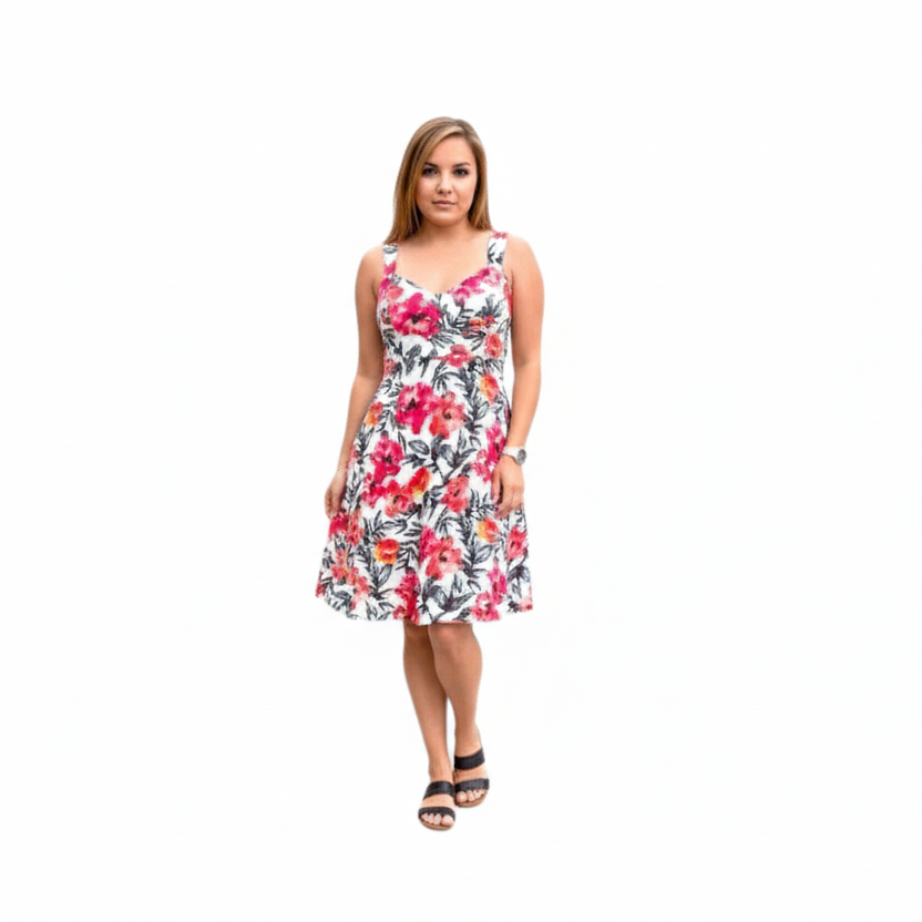 LuLaRoe Navy Cross Back Dress with Side Seam Pockets • Cream Pink Watercolor Floral