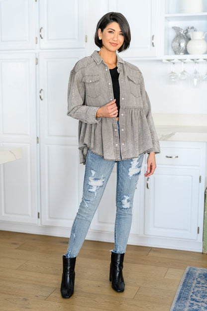 143 Story • Earl Grey Button Up Long Sleeve Top