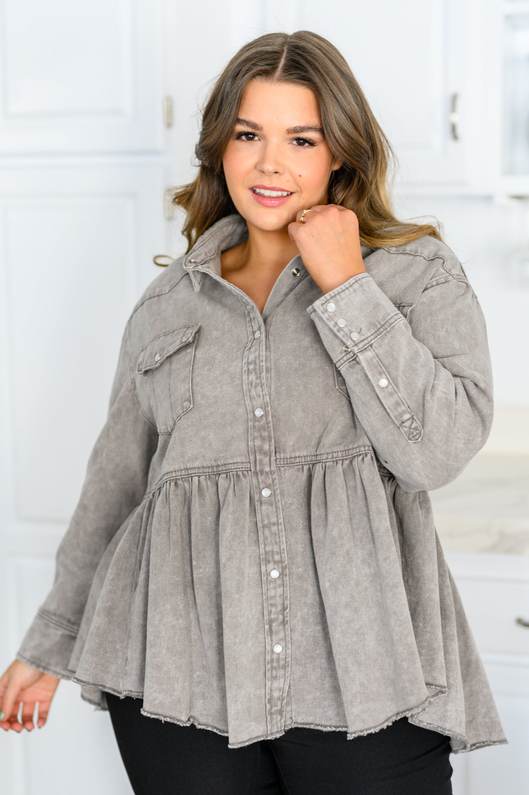 143 Story • Earl Grey Button Up Long Sleeve Top