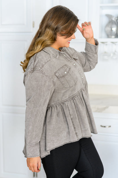 143 Story • Earl Grey Button Up Long Sleeve Top