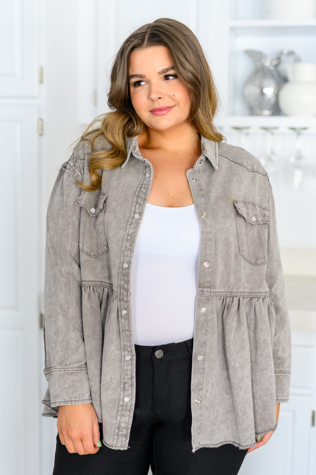 143 Story • Earl Grey Button Up Long Sleeve Top