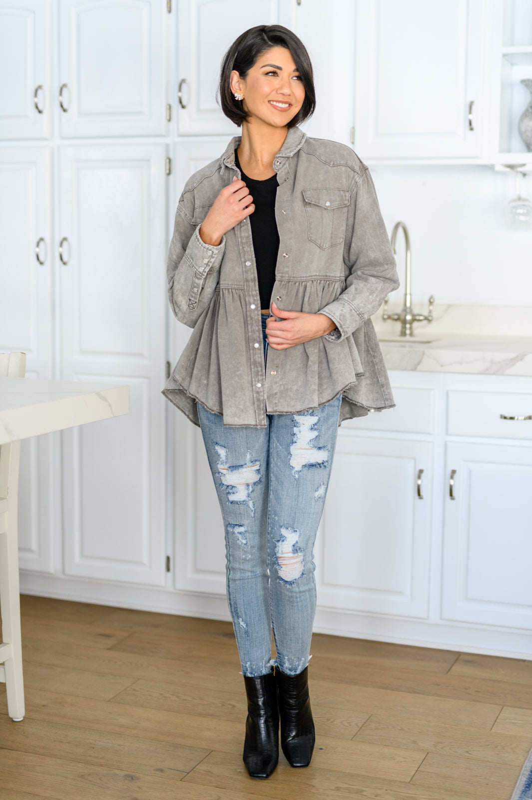 143 Story • Earl Grey Button Up Long Sleeve Top