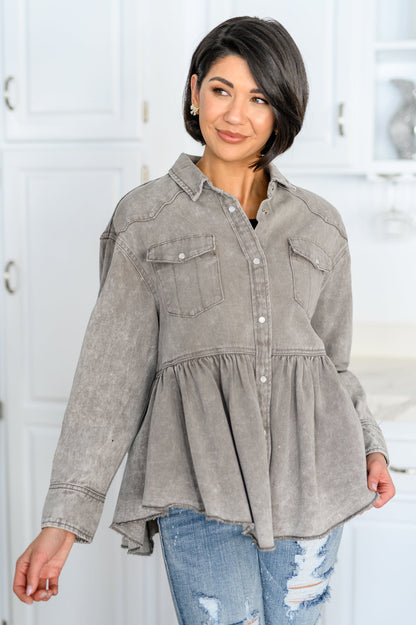 143 Story • Earl Grey Button Up Long Sleeve Top