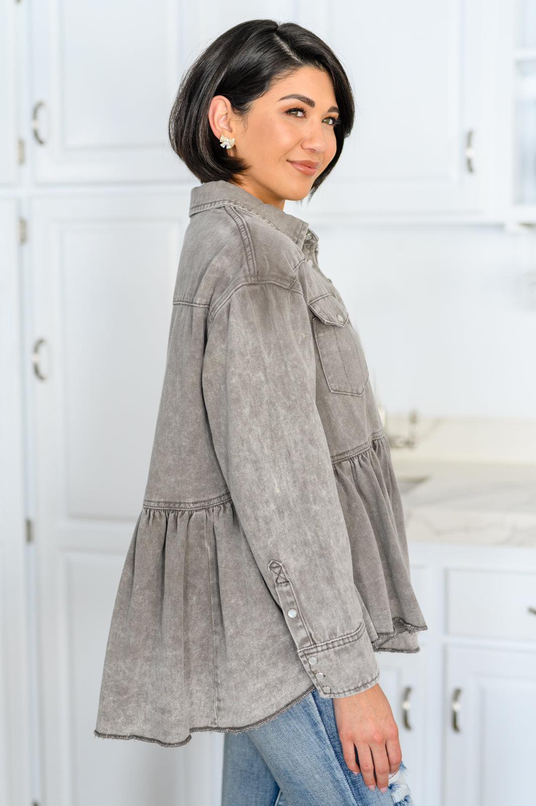 143 Story • Earl Grey Button Up Long Sleeve Top