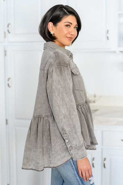 143 Story • Earl Grey Button Up Long Sleeve Top
