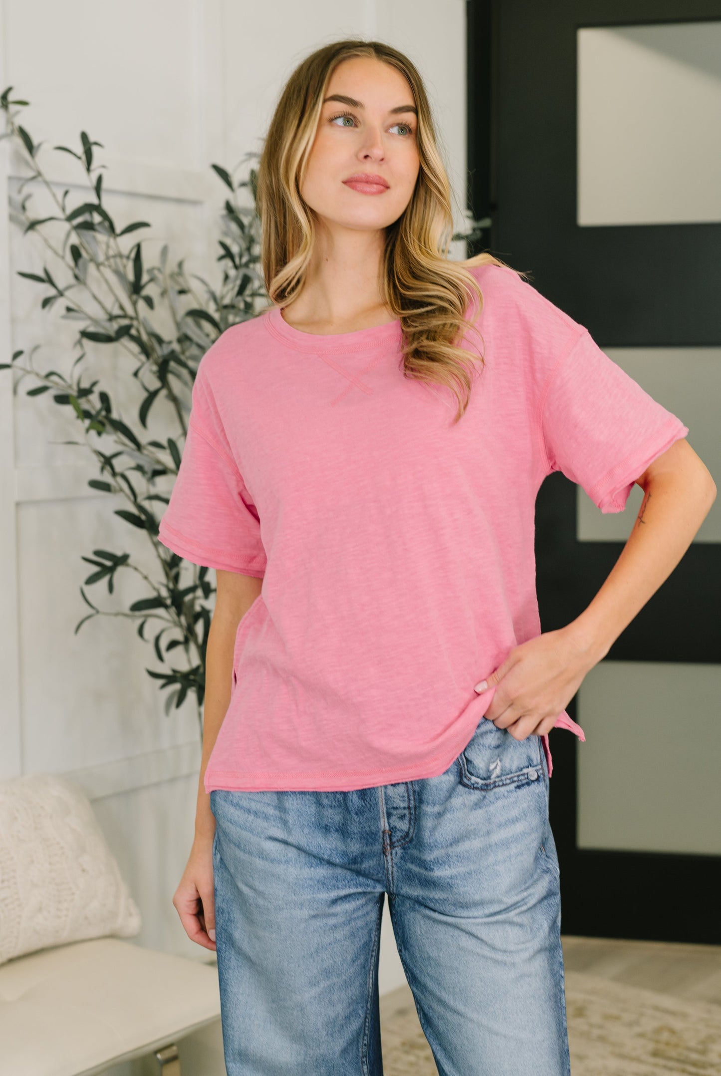 Zenana • 100% Cotton  • Effortless Edit Boxy Tee in Candy Pink