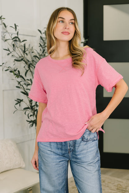 Zenana • 100% Cotton  • Effortless Edit Boxy Tee in Candy Pink