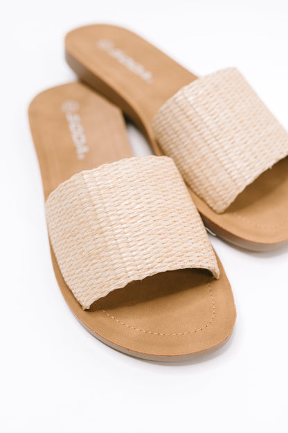 Soda • Efron Raffia Woven Slip On Sandal in Bone