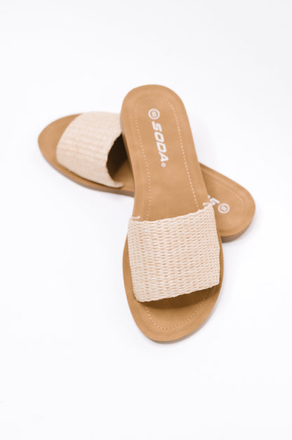 Soda • Efron Raffia Woven Slip On Sandal in Bone