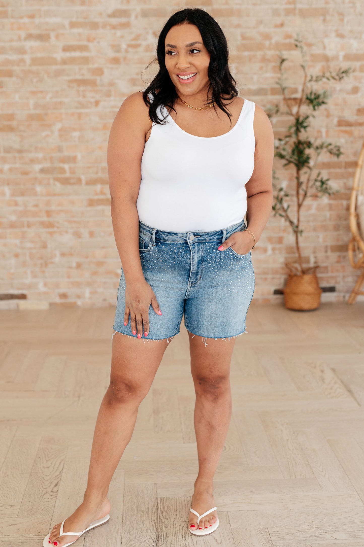 Judy Blue • Elle High Rise Rhinestone Cutoff Shorts