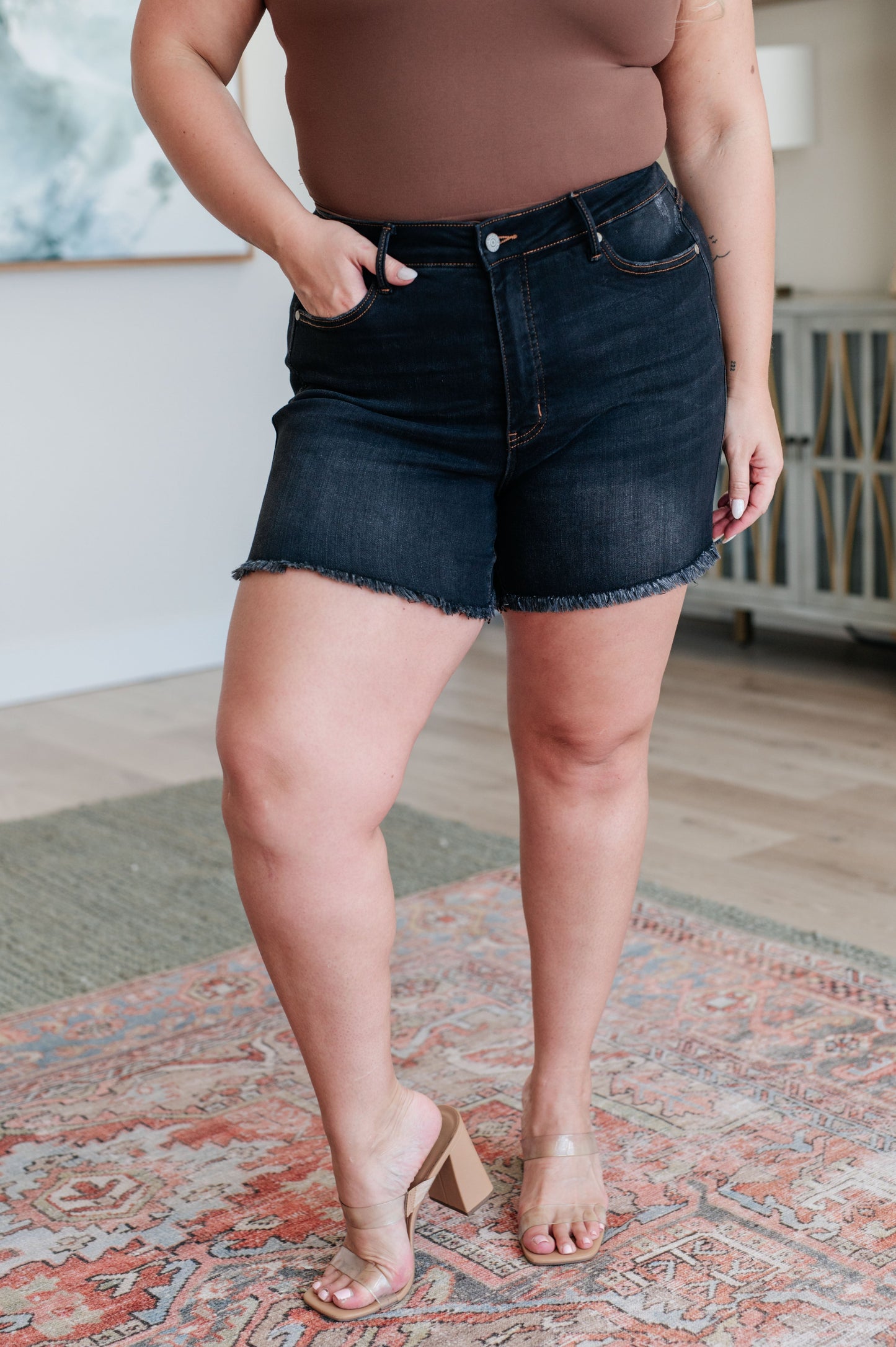 Judy Blue • Ember • High Rise Control Top Fray Hem Shorts