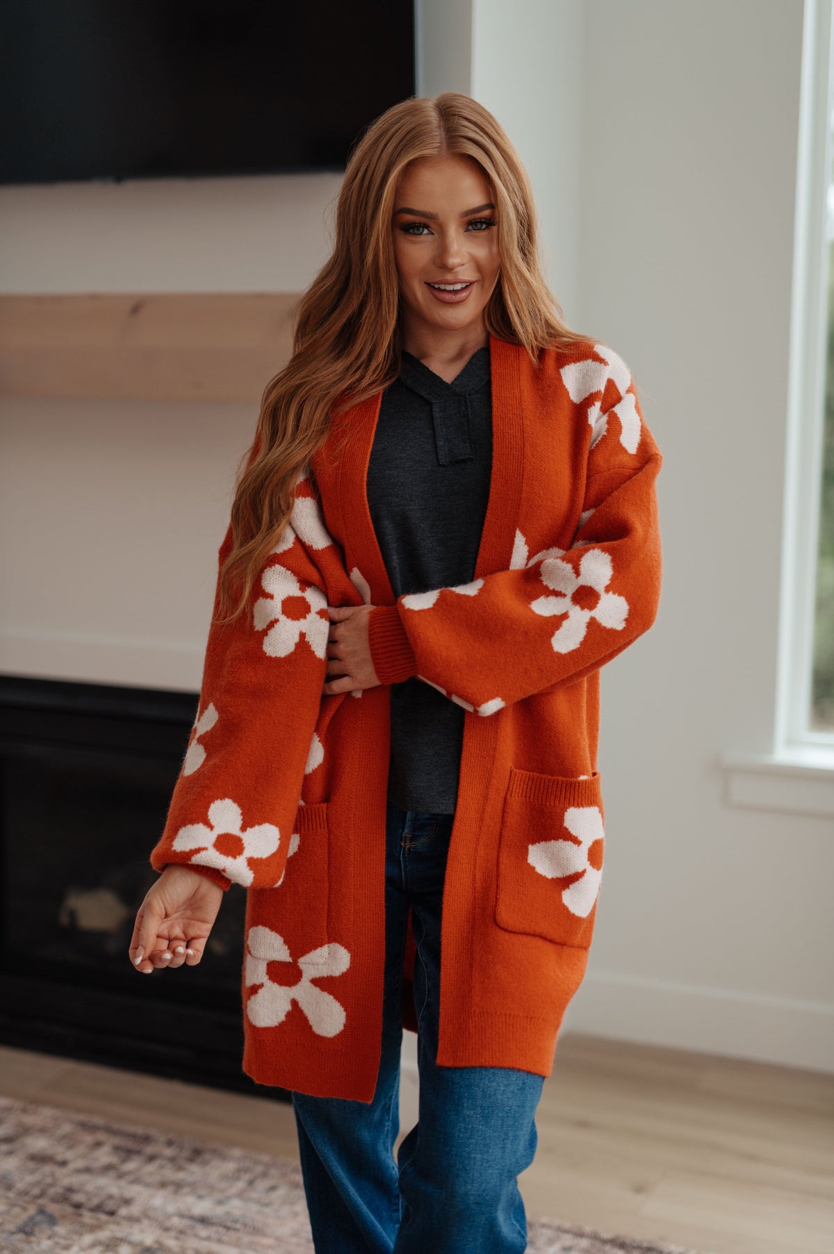 Jodifl • Enough Anyways • Floral Cardigan in Burnt Orange