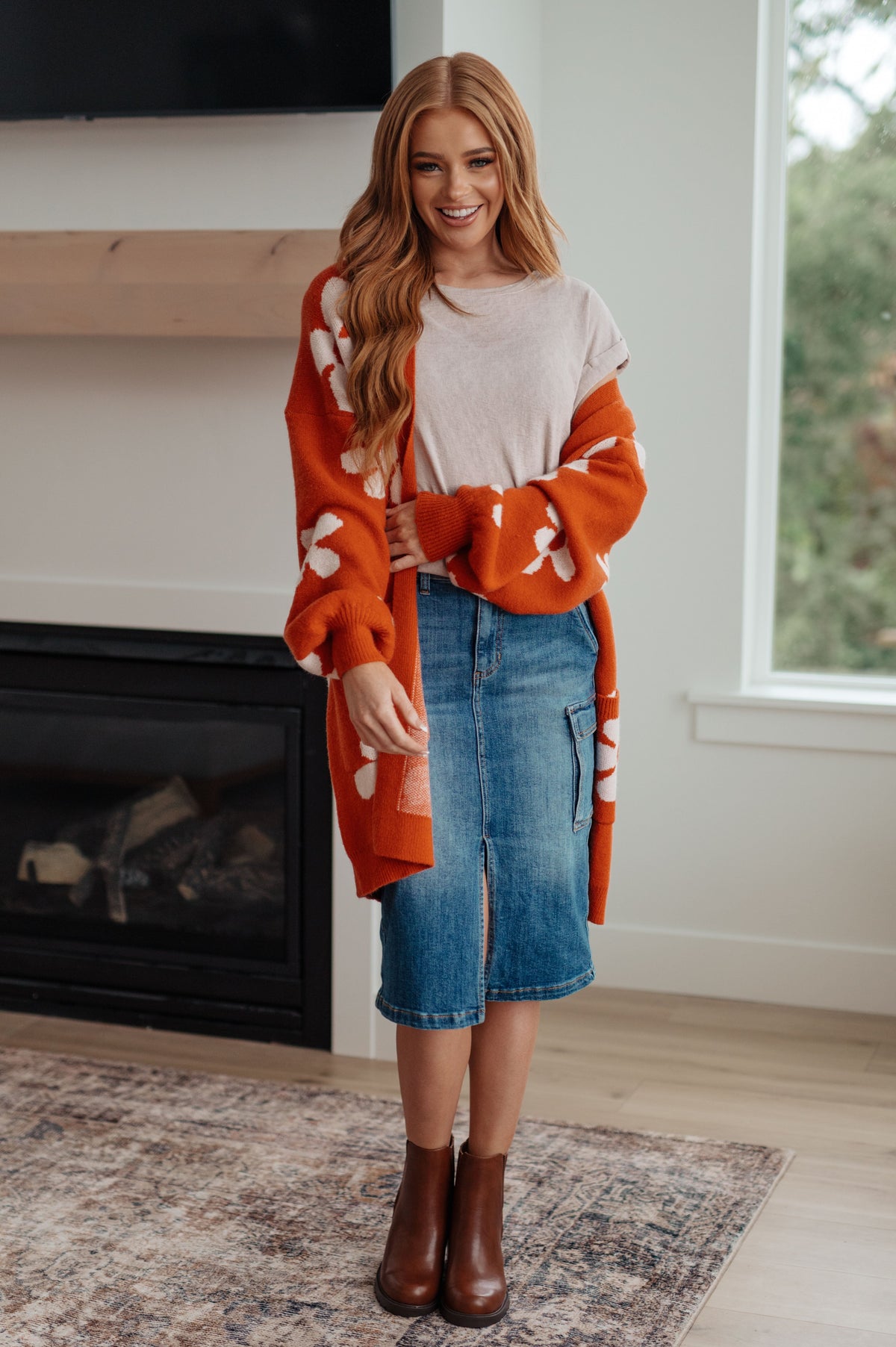Jodifl • Enough Anyways • Floral Cardigan in Burnt Orange