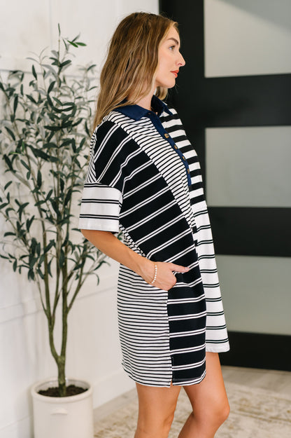 Everlasting Love • Striped Collared Dress in Black and Navy