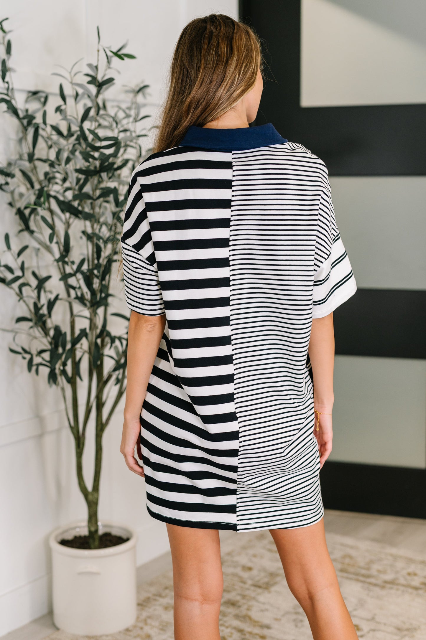 Everlasting Love • Striped Collared Dress in Black and Navy