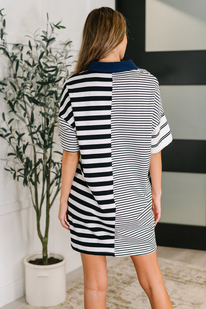Everlasting Love • Striped Collared Dress in Black and Navy