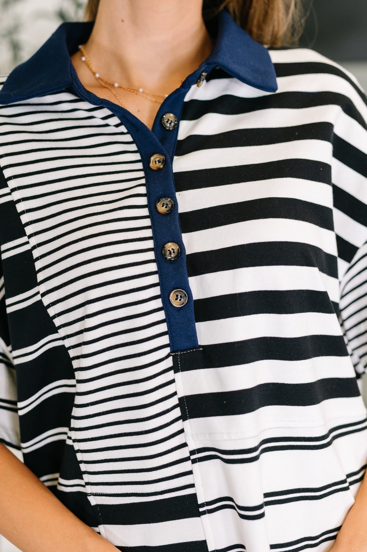 Everlasting Love • Striped Collared Dress in Black and Navy