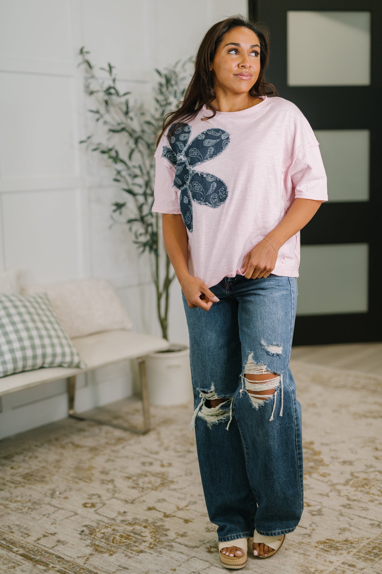 Haptics • 100% Cotton  • Exactly My Type Paisley Floral Applique Top