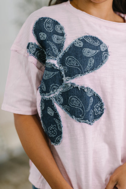 Haptics • 100% Cotton  • Exactly My Type Paisley Floral Applique Top
