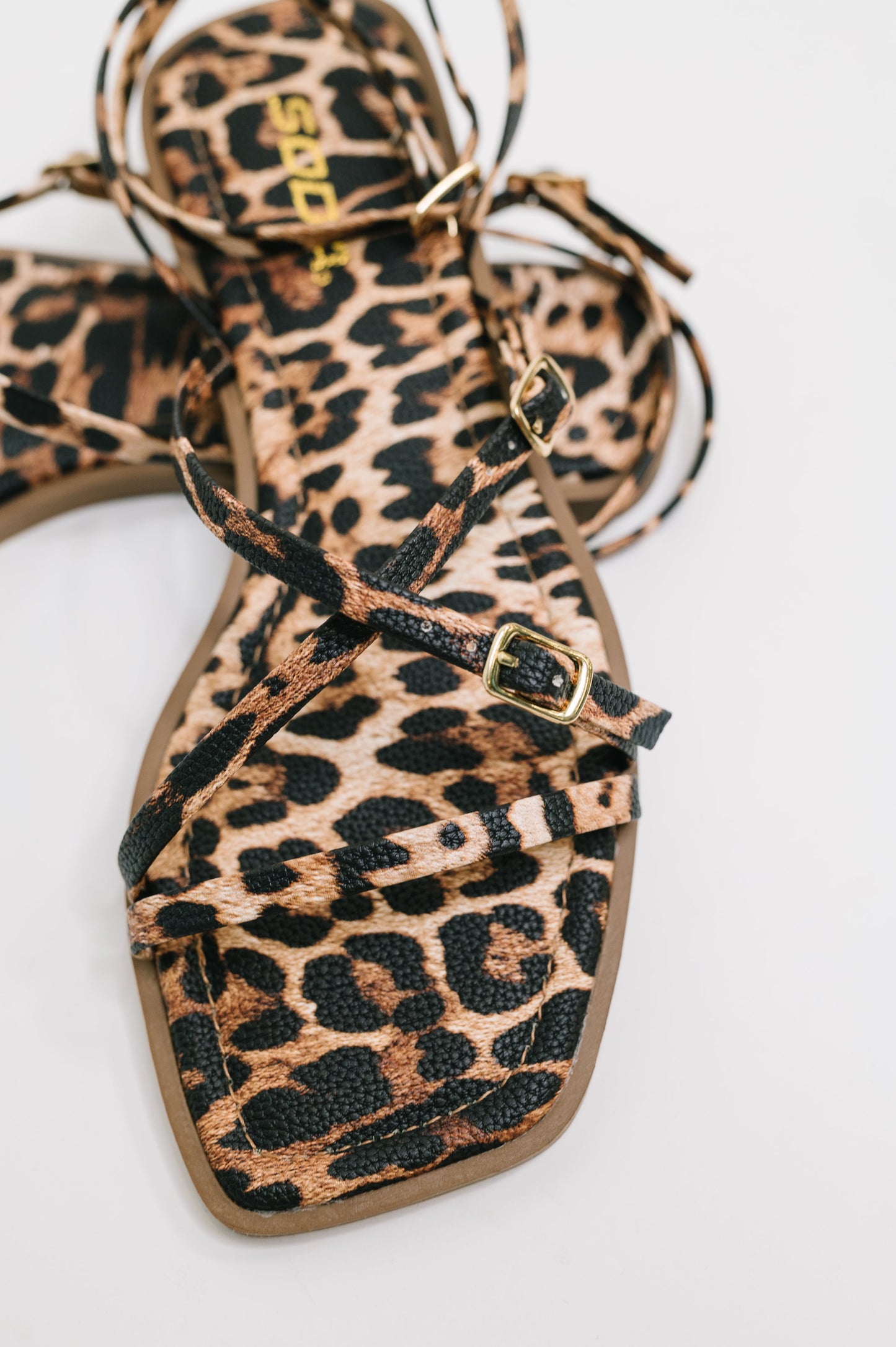 Soda • Eyeful Square Toe Ankle Strap Sandal in Leopard