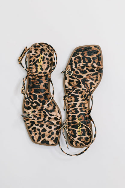 Soda • Eyeful Square Toe Ankle Strap Sandal in Leopard
