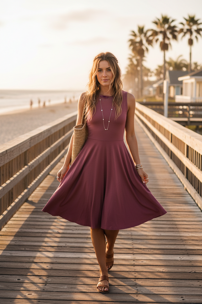 LuLaRoe Nicki • A-Line • Sleeveless • Fit and Flare Dress • Solid Red Violet Purple