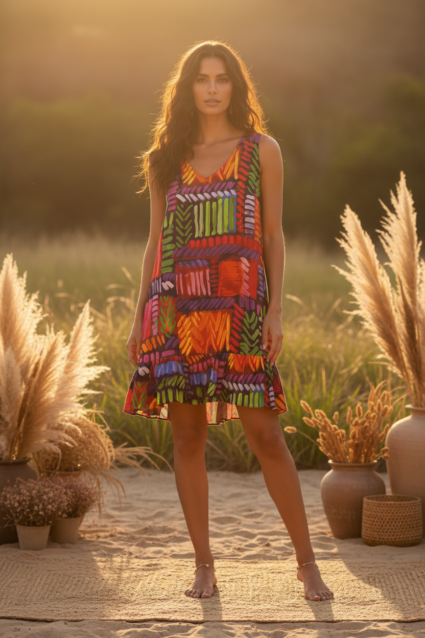 Vintage 90’s Jams World • Crossroad Print • Flounce Hem • V-Neck Tank Dress • Pre-Owned