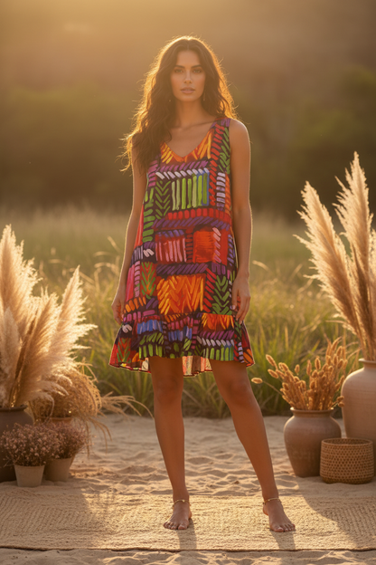Vintage 90’s Jams World • Crossroad Print • Flounce Hem • V-Neck Tank Dress • Pre-Owned