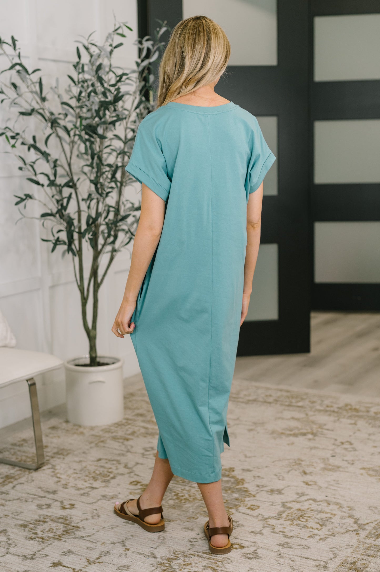 Zenana • Fix You Right Up Short Sleeve Midi Dress in Dusty Teal