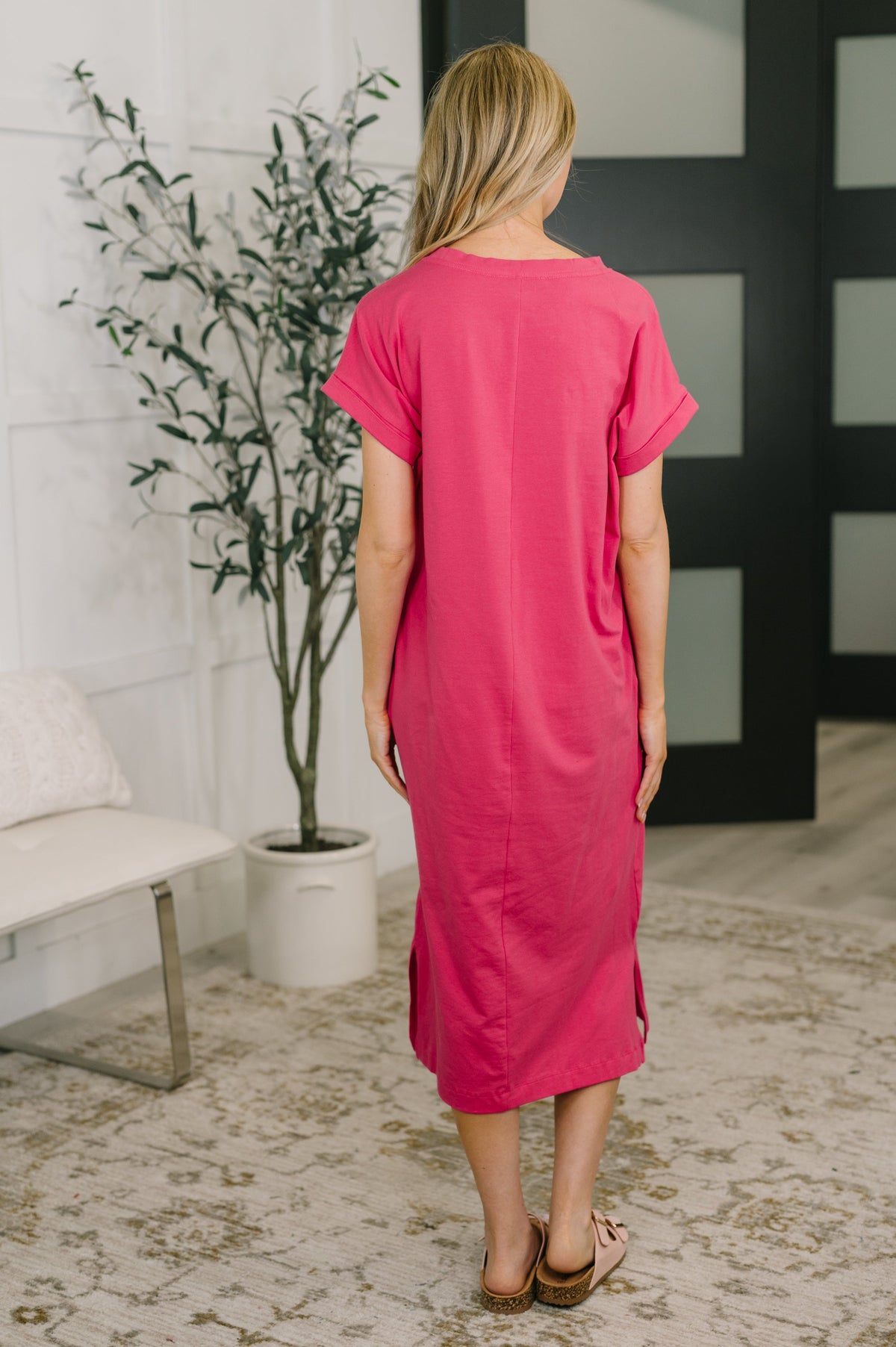 Zenana • Fix You Right Up Short Sleeve Midi Dress in Hot Pink