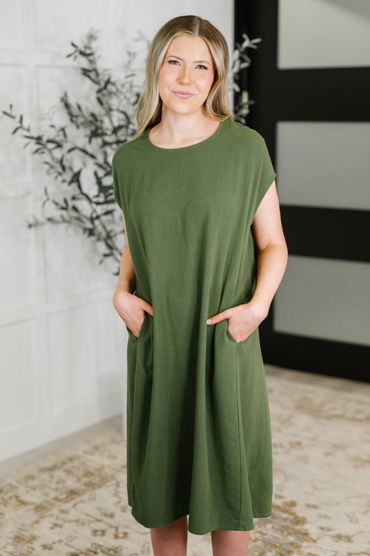 HYFVE • Flatter Me Later Relaxed Dress in Moss