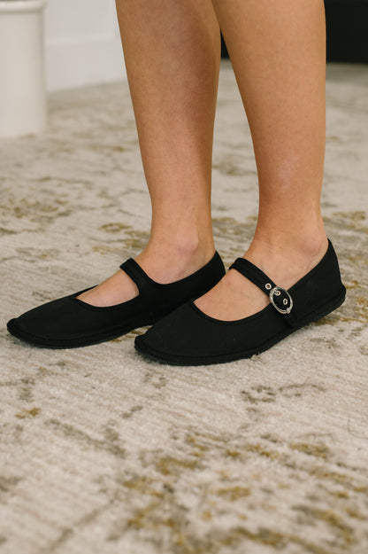 Soda • Cotton Fleta Buckle Flats in Black