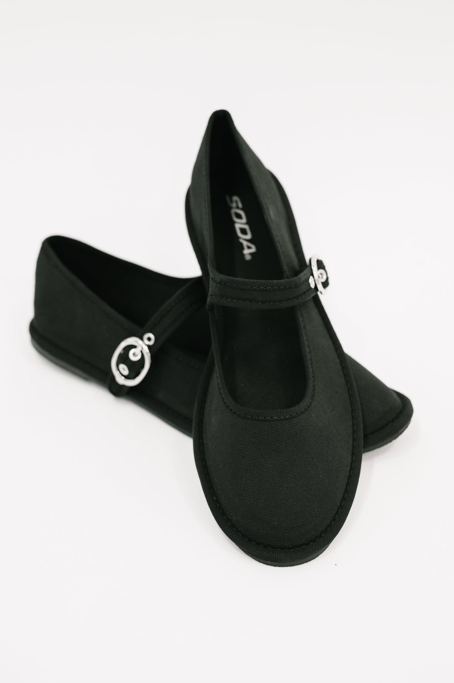 Soda • Cotton Fleta Buckle Flats in Black