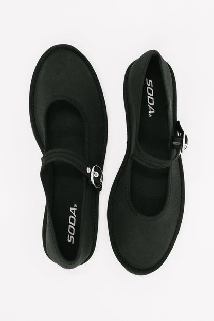 Soda • Cotton Fleta Buckle Flats in Black