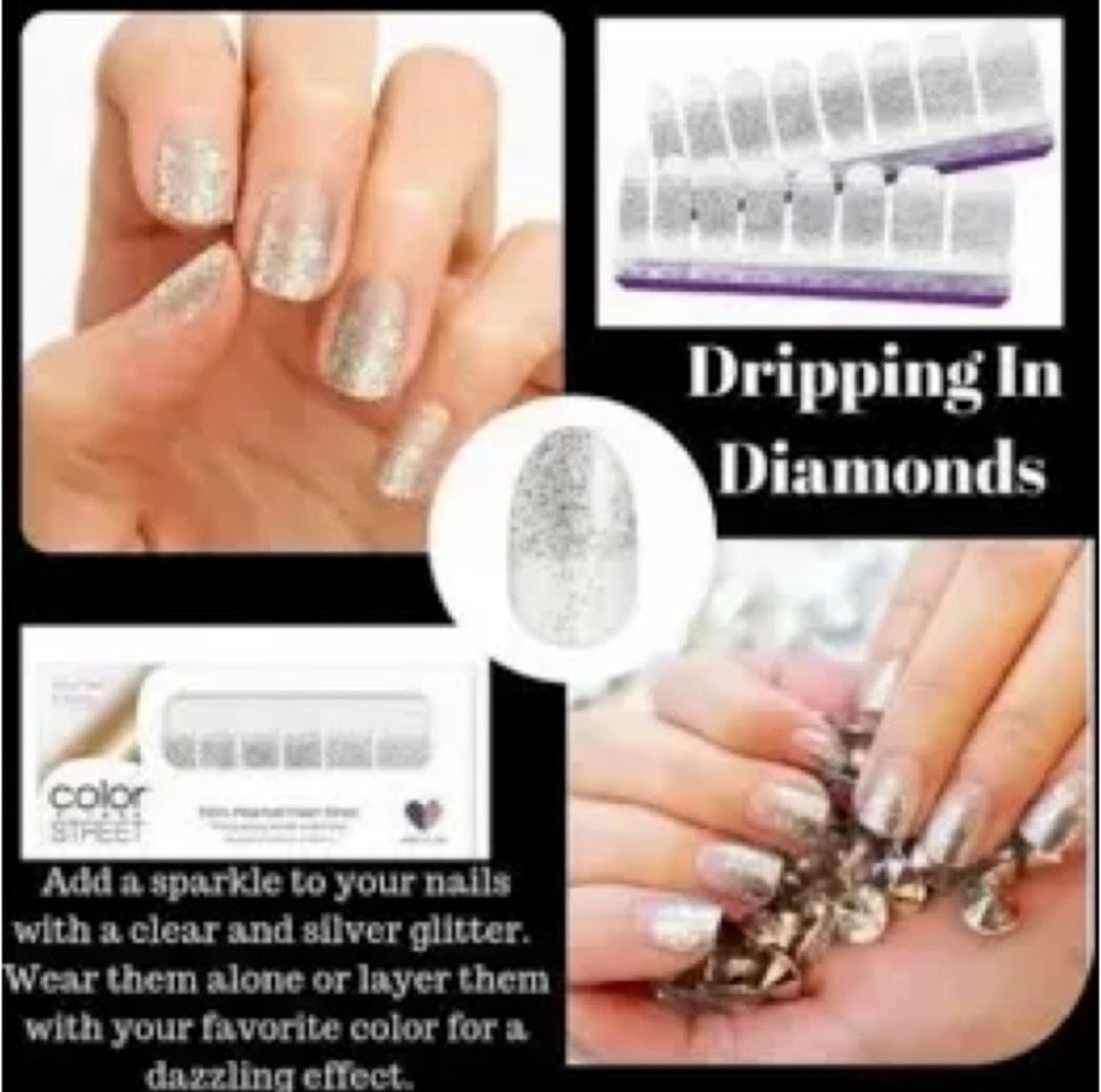 Dripping in Diamonds • Color Street • Clear Overlay Filled with Silver Glitter