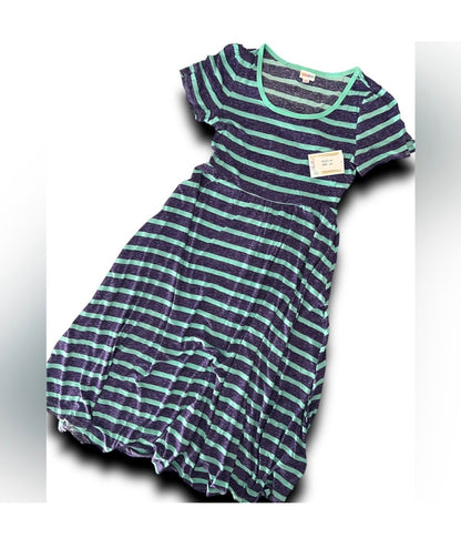 LuLaRoe Riley • Empire Waist Midi Dress • Purple Teal Stripe