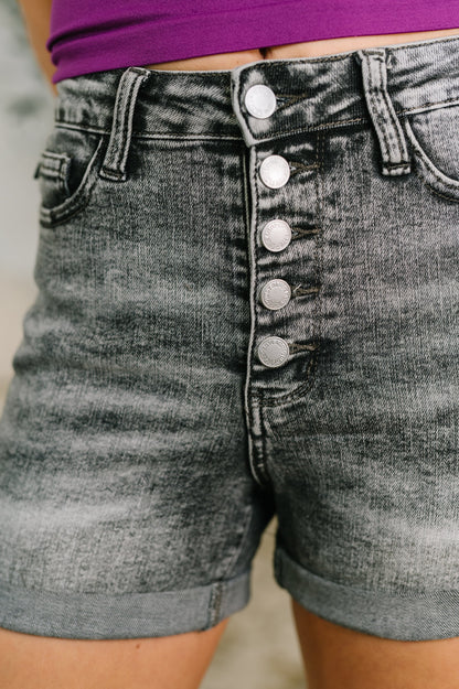Judy Blue • Greyson High Rise Button Fly Cuffed Shorts in Grey