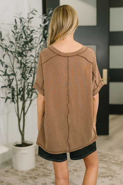 Zenana • Growing Restless V-Neck Tee in Brown